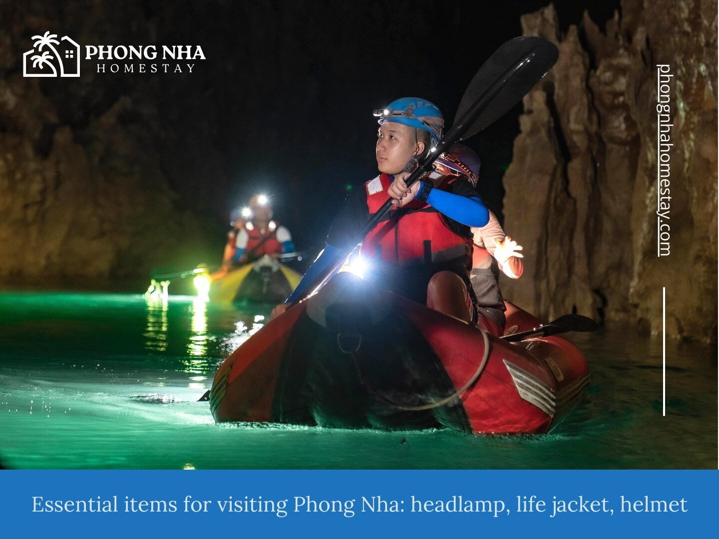 Essential-items-for-visiting-Phong-Nha-headlamp-life-jacket-helmet